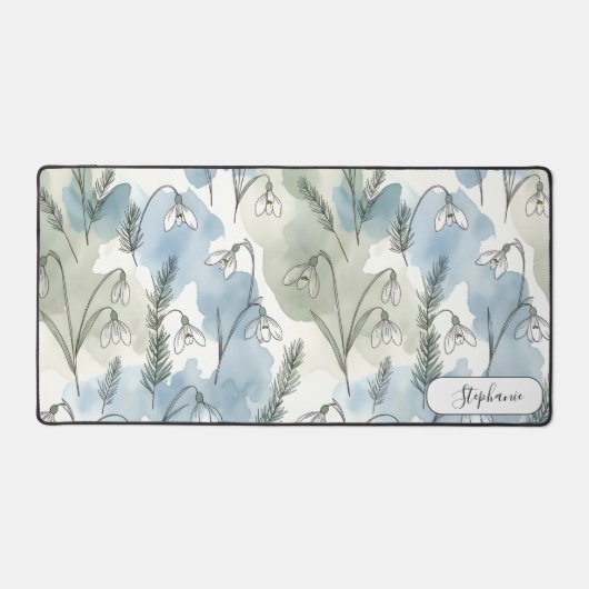 Subtle Pastel Snowdrop Floral Custom デスクマット (正面)