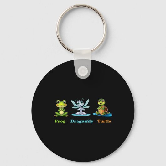 Subtle Political Humor Frog Dragonfly Turtle Yoga  キーホルダー (正面)