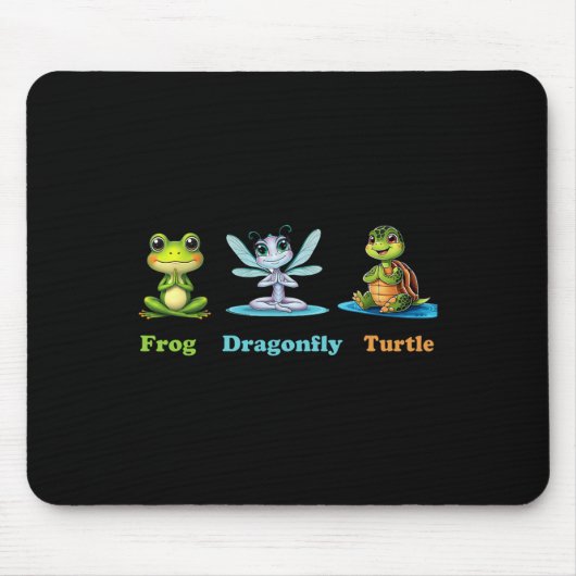 Subtle Political Humor Frog Dragonfly Turtle Yoga  マウスパッド (正面)