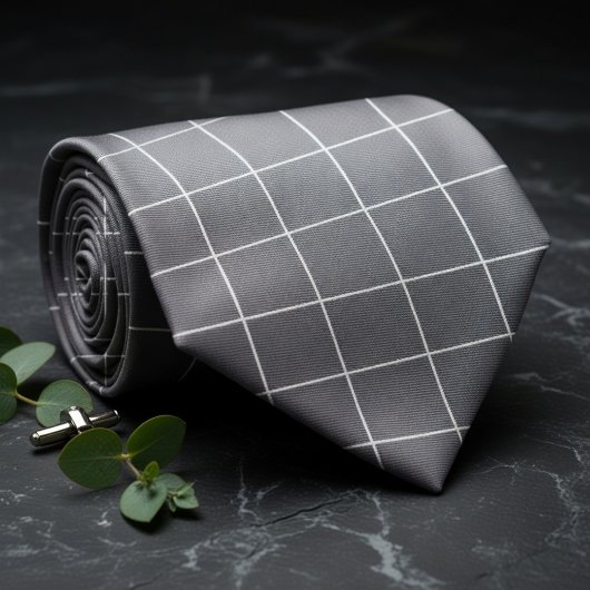 Subtle Silver & Black Plaid  ネクタイ