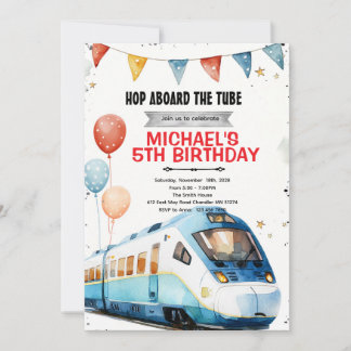 Subway metro train birthday invitation 招待状