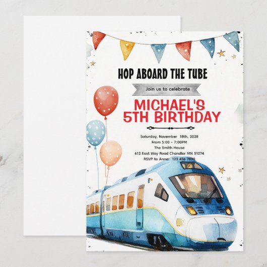 Subway metro train birthday invitation 招待状 (正面/裏面)