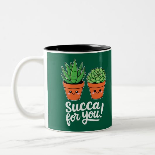 Succa For You – Cute Succulent Pun ツートーンマグカップ (左)