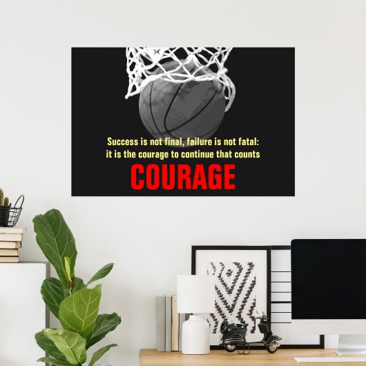 Success Courage Basketball Inspirational ポスター (ホームオフィス)
