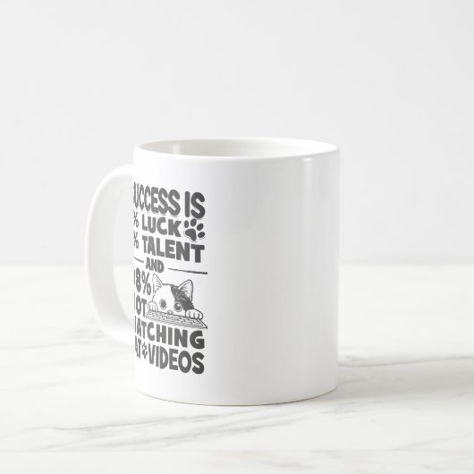 Success vs Cat Videos – 可愛おもしろいいやる気を起こさせる コーヒーマグカップ (正面左)
