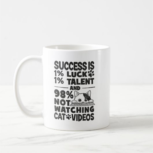 Success vs Cat Videos – 可愛おもしろいいやる気を起こさせる コーヒーマグカップ (左)