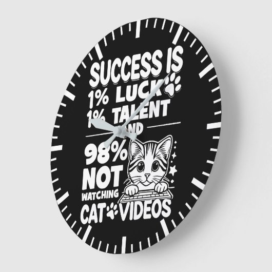 Success vs Cat Videos – 可愛おもしろいいやる気を起こさせる ラージ壁時計 (傾斜)