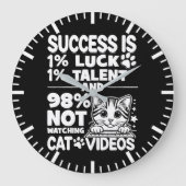 Success vs Cat Videos – 可愛おもしろいいやる気を起こさせる ラージ壁時計 (正面)