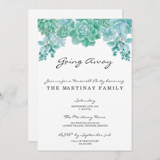 Succulentの行く遠くににパーティの招待状 招待状 (正面/裏面)