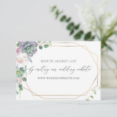 Succulent金ゴールドフレーム結婚RSVPオンライン エンクロージャーカード (スタンド正面)