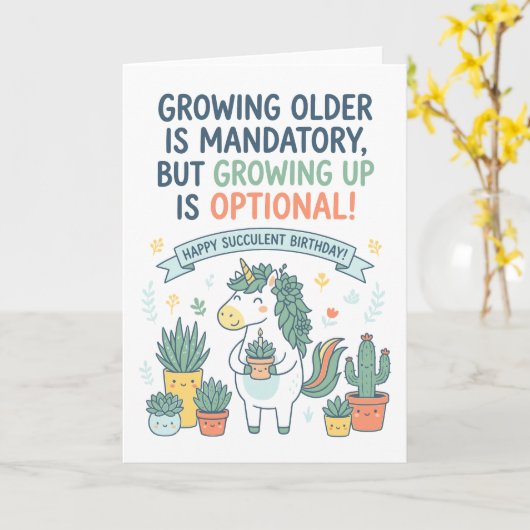 Succulent and Plant Lover Happy Birthday カード (黄色い花)