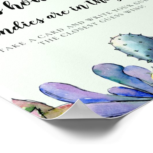 Succulent cactus Guess how many Baby shower game ポスター (角)