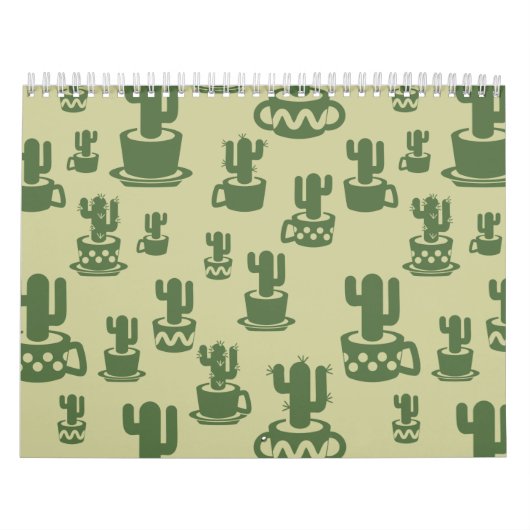 Succulent cactus silhouette in cups and pots カレンダー (カバー)