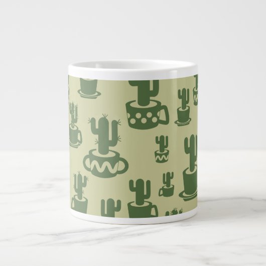 Succulent cactus silhouette in cups and pots ジャンボコーヒーマグカップ (正面)