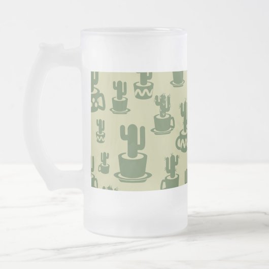 Succulent cactus silhouette in cups and pots  フロストグラスビールジョッキ (左)