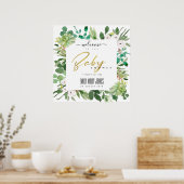 SUCCULENT FOLIAGE WATERCOLOR BABY SHOWER WELCOME ポスター (キッチン)