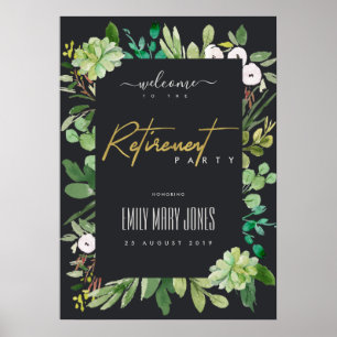 SUCCULENT FOLIAGE WATERCOLOR RETIREMENT WELCOME ポスター