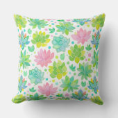 Succulent garden in pastel watercolor pattern クッション (正面)