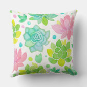 Succulent garden in pastel watercolor pattern クッション (裏面)