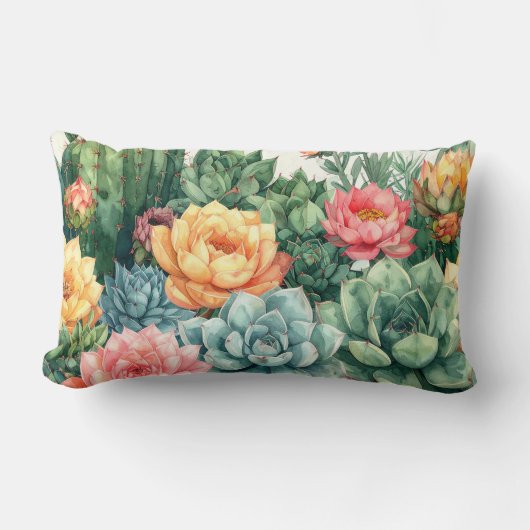Succulent Garden Pillow - Cactus Botanical Plant  ランバークッション (正面)