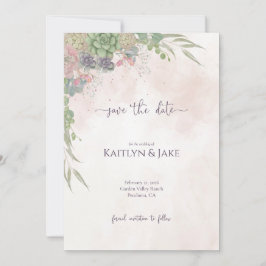 Succulent Green and Blush Save the Date セーブザデート