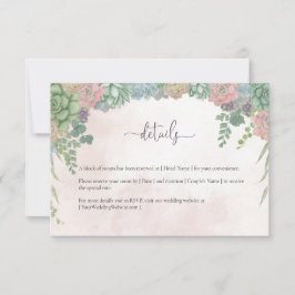 Succulent Green and Blush Wedding Details Card サンキューカード