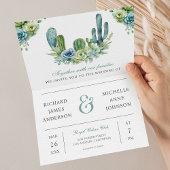Succulent Greenery Cactus Photo QR Code Wedding 招待状