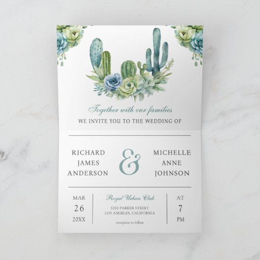 Succulent Greenery Cactus Photo QR Code Wedding 招待状 (内部)