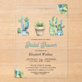 Succulent Greenery Cactus Pots Bridal Shower アクリル招待状 (正面)