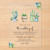 Succulent Greenery Cactus Pots Wedding アクリル招待状 (正面)