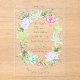 Succulent Greenery Wreath Bridal Shower  アクリル招待状