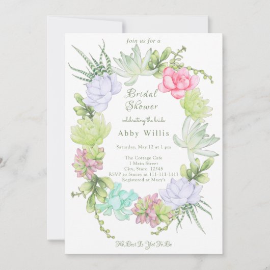 Succulent Greenery Wreath Bridal Shower 招待状 (正面)