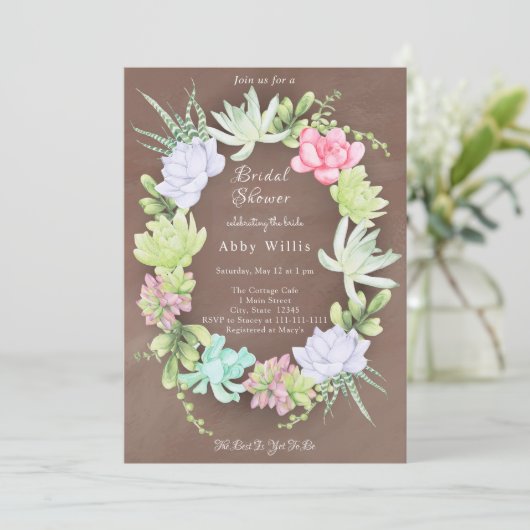 Succulent Greenery Wreath Bridal Shower  招待状 (スタンド正面)