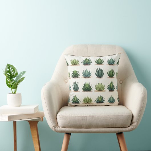 Succulent Grid Pattern – Modern Botanical Tile クッション (椅子)