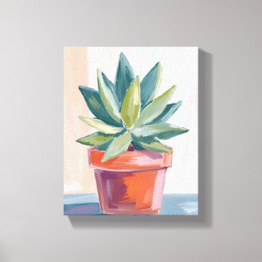 Succulent Houseplant Watercolor Botanical キャンバスプリント (正面)
