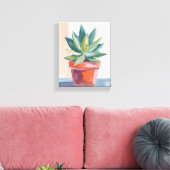 Succulent Houseplant Watercolor Botanical キャンバスプリント (インサイチュ (リビング))