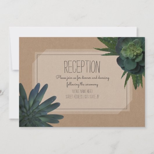  succulent-inspired cardstock wedding reception 招待状 (正面)