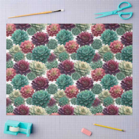 Succulent Plant Pattern Decoupage 薄葉紙 (クラフト)