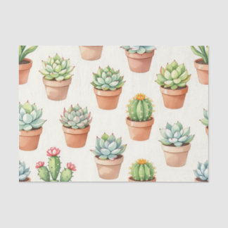 Succulent Plants Seamless Pattern Terracotta Pots 薄葉紙