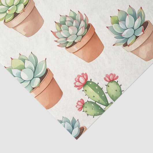 Succulent Plants Seamless Pattern Terracotta Pots 薄葉紙 (詳細)