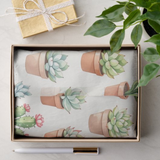 Succulent Plants Seamless Pattern Terracotta Pots 薄葉紙 (ギフト)