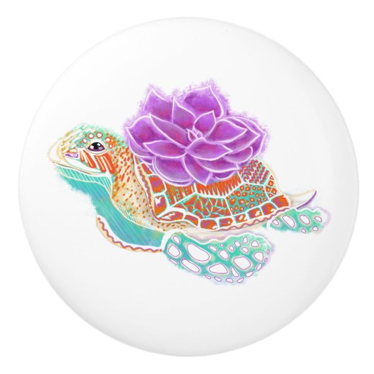 Succulent Sea Turtle Spirit Animal Ceramic Knob セラミックノブ (正面)