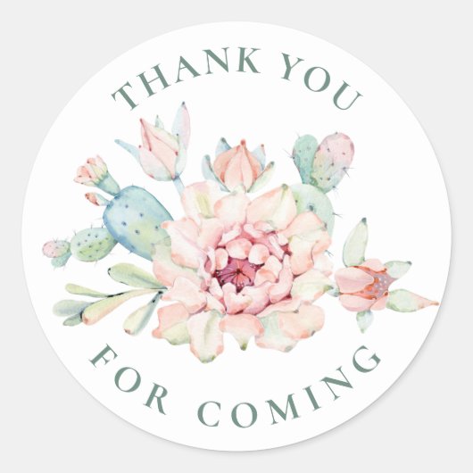 Succulent Thank You | Floral Cactus Baby Shower ラウンドシール (正面)