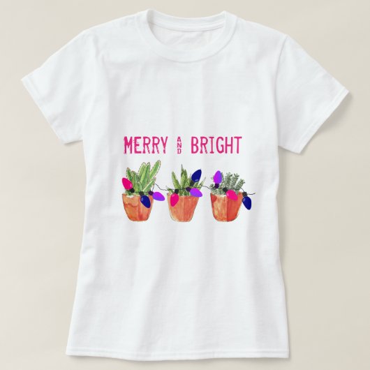 Succulentsおよびクリスマスの照明のTシャツ Tシャツ (デザイン正面)