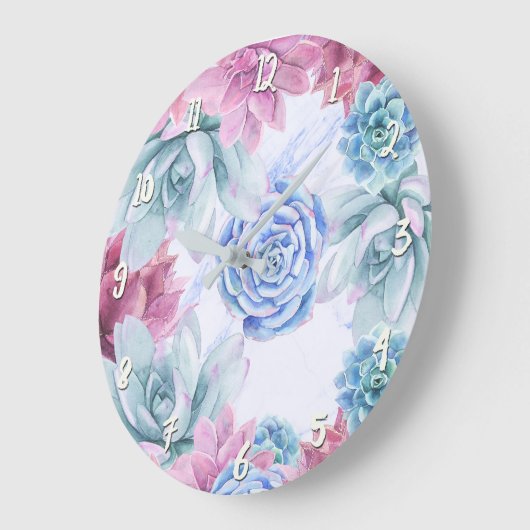 Succulentsのモダンでシックなフェスタの庭の花の白 ラージ壁時計 (傾斜)