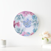 Succulentsのモダンでシックなフェスタの庭の花の白 ラージ壁時計 (ホーム)