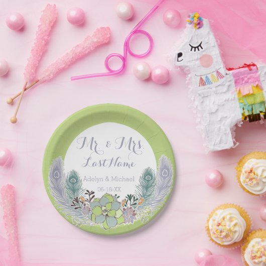 Succulentsの孔雀は紙皿の結婚に羽をつけます ペーパープレート (パーティー)