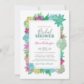 Succulentsの明るい水彩画によってはブライダルシャワーが開花します 招待状 (正面)