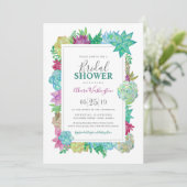 Succulentsの明るい水彩画によってはブライダルシャワーが開花します 招待状 (スタンド正面)