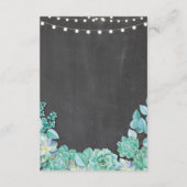 Succulentsの調節のミントの結婚式のチョーク エンクロージャーカード (裏面)